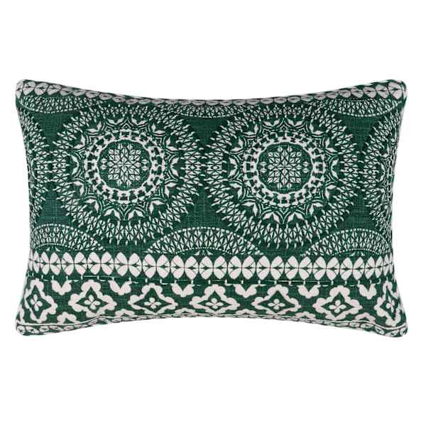 Found & Fable Green Medallion Embroidered Throw Pillow, 14x20
