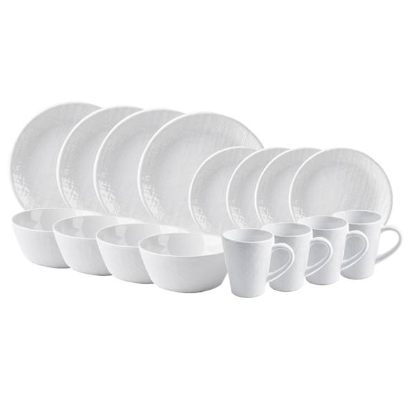16-Piece White Burlap Dinnerware Set