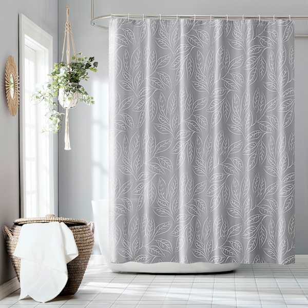 13-Piece Brampton Grey Leaves Shower Curtain Set, 70x72