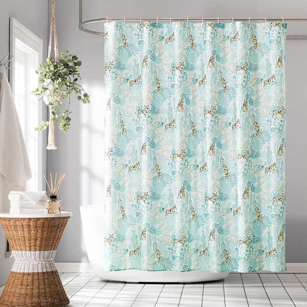 13-Piece Turquoise Tigers & Jungle Shower Curtain Set, 70x72
