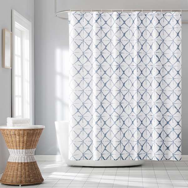 12-Piece Karma Shibori Blue Shower Curtain Set, 70x72