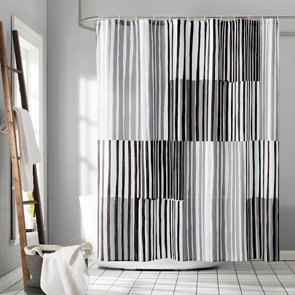 13-Piece Lane Black Multi Stripe Shower Curtain Set, 70x72