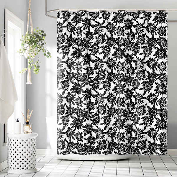 13-Piece Luma Black Floral Shower Curtain Set, 70x72