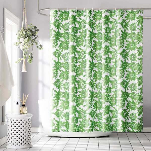 13-Piece Luma Green Floral Shower Curtain Set, 70x72