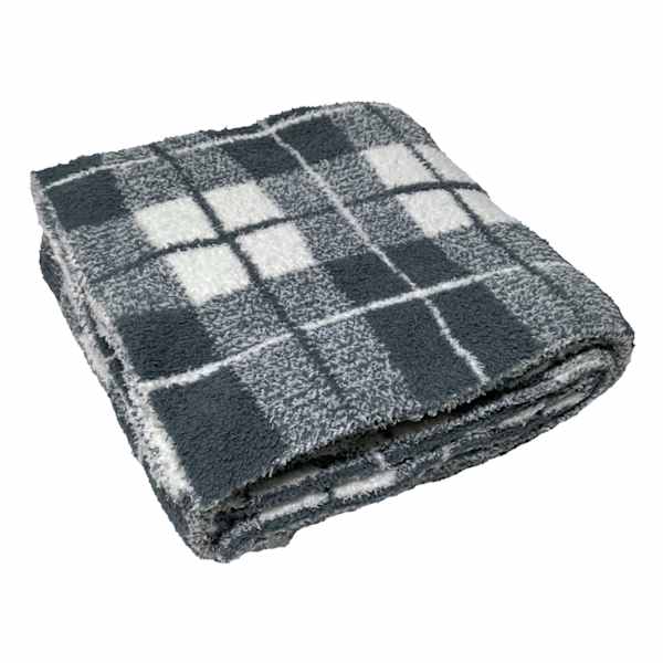 Honeybloom Blue Plaid Cozy Knit Throw Blanket, 50x60