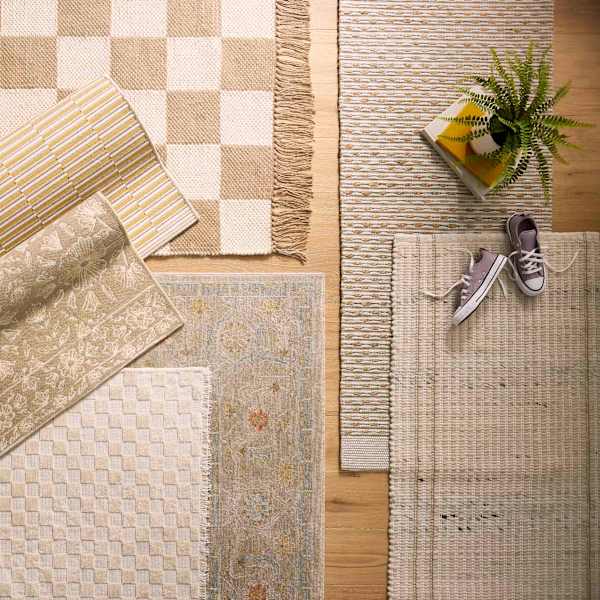 (B866) Honeybloom Ada Almond & White Checkered Washable Rug