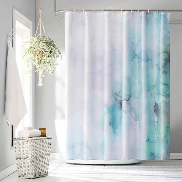 13-Piece Olana Turquoise Watercolor Shower Curtain Set, 70x72