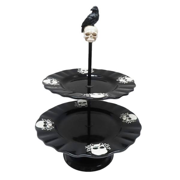Black 2-Tier Skull Serving Stand, 10.6x15
