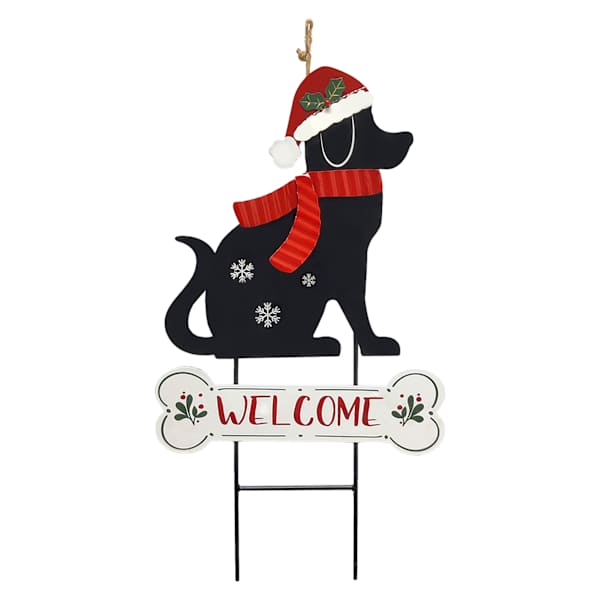 Dog with Santa Hat Yard Stake, 22"