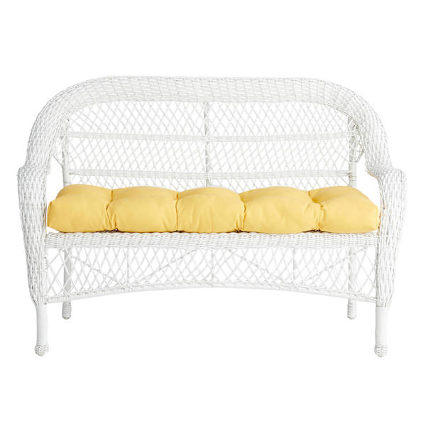 Butter Yellow Canvas Outdoor Wicker Settee Cushion
