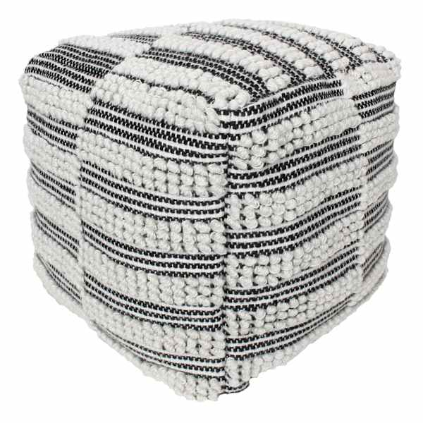 Black & Natural Outdoor & Indoor Fringe Pouf, 17"