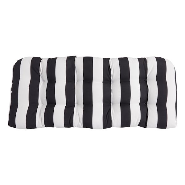 Providence Black Awning Stripe Outdoor Wicker Settee Cushion