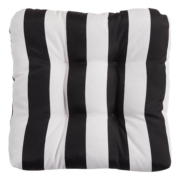 Providence Black Awning Stripe Outdoor Wicker Seat Cushion