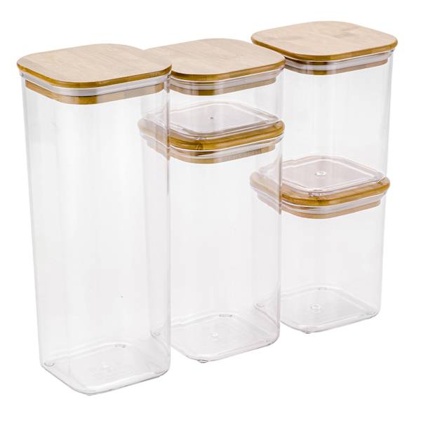 5-Piece Clear Square Canister with Bamboo Lid