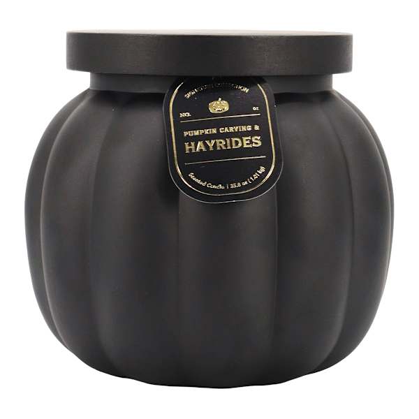 Pumpkin Carving & Hayrides Scented Black Pumpkin Jar Candle, 35.8oz