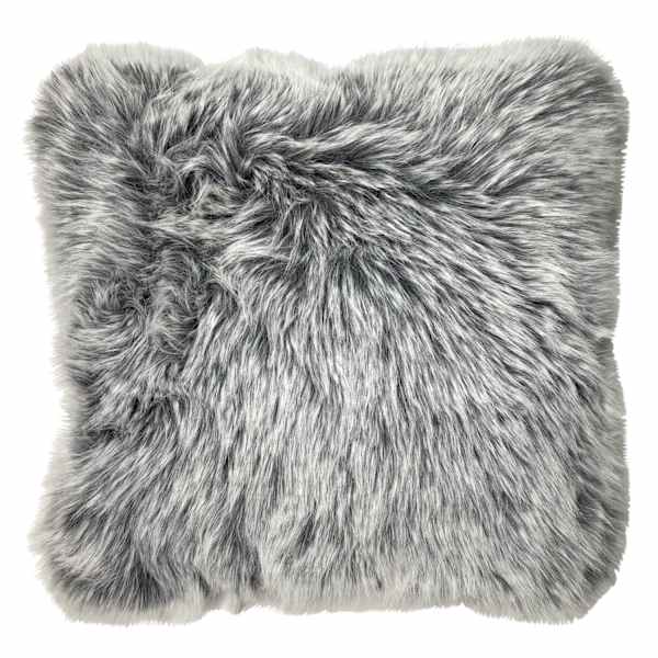 Grey Tipped Faux Fur Throw Pillow, 18"