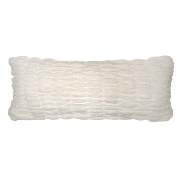 Beige Ruched Faux Fur Throw Pillow, 14x36