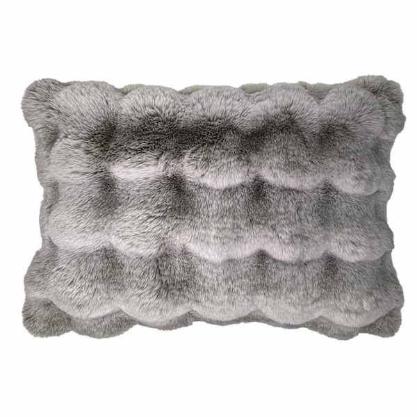 Greige Luxury Pom-Pom Faux Fur Throw Pillow, 14x20