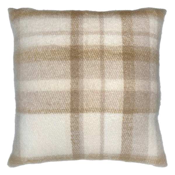 Honeybloom Tan Plaid Mohair Throw Pillow, 24"