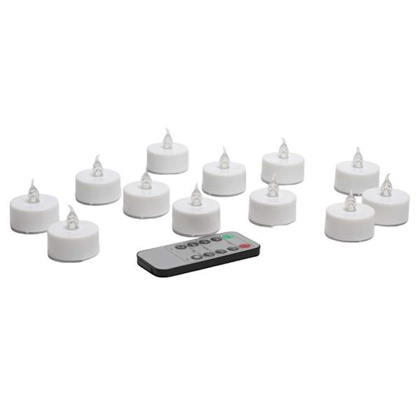 12-Pack White LED Tealight Candle Set with Remote