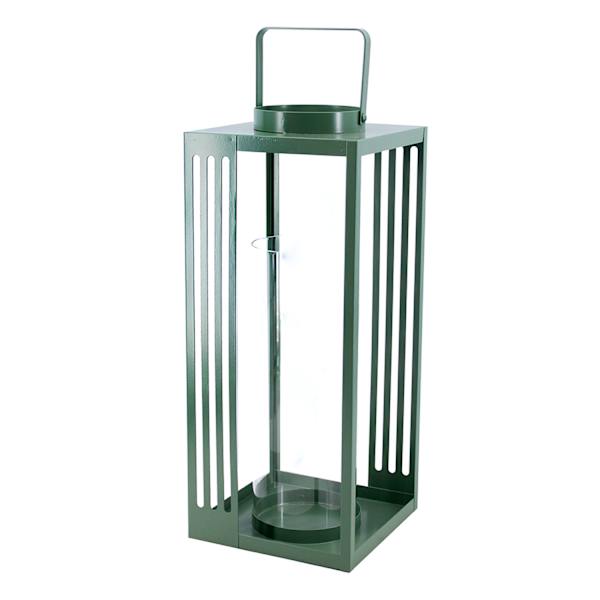 Green Metal Lantern with Handle, 17"