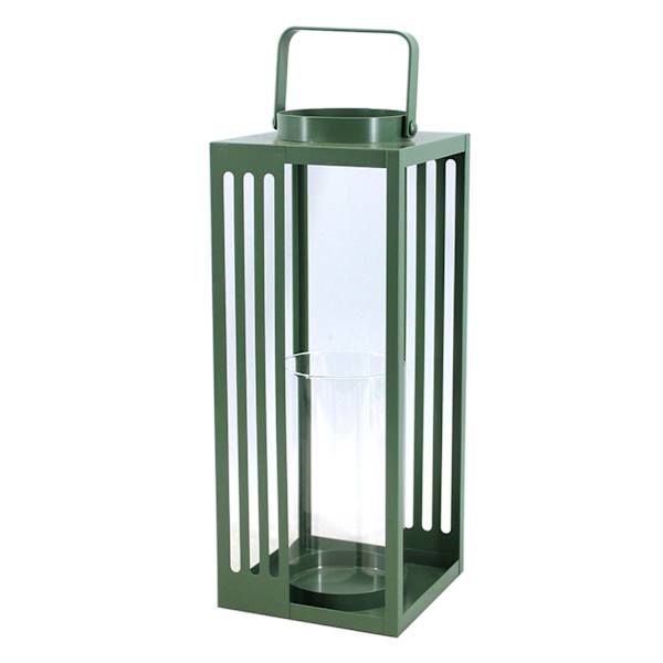 Green Metal Lantern with Handle, 12"