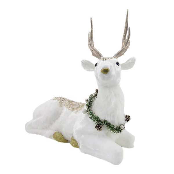 Gold White Sitting Deer, 11"