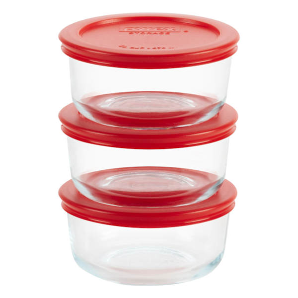 Pyrex 2 Cup 6Pc Round Glass Food Storage Value Pack Red