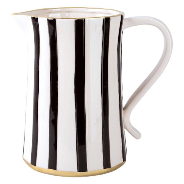 Black & White Striped Pitcher with Gold Rim, 64oz