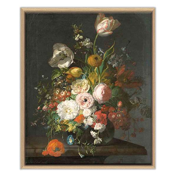 Still Life Flowers in Glass Vase Framed Canvas Wall Art, 24x20