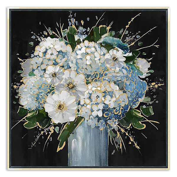 Blue Vase Florals Framed Canvas with Gold Foil Wall Art, 30"