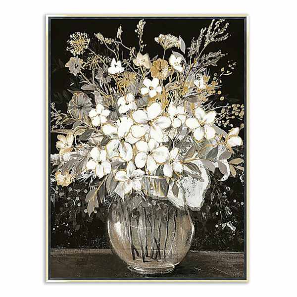 Neutral Vase Florals Framed Canvas with Gold Foil Wall Art, 28x22