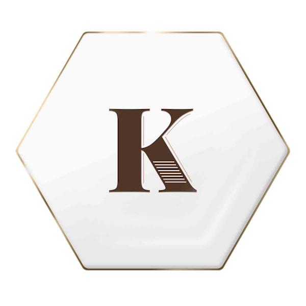 4.5" Brown Monogram Gold Rim Hexagon Trinket Tray, K