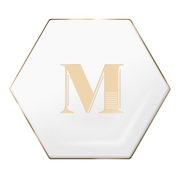 4.5" Yellow Monogram Gold Rim Hexagon Trinket Tray, M