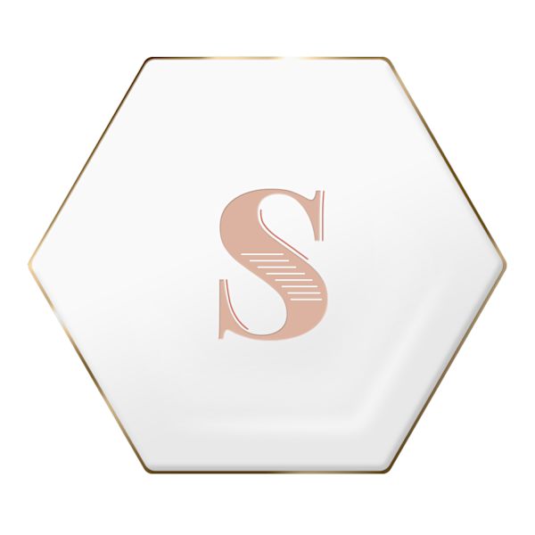 4.5" Peach Monogram Gold Rim Hexagon Trinket Tray, S