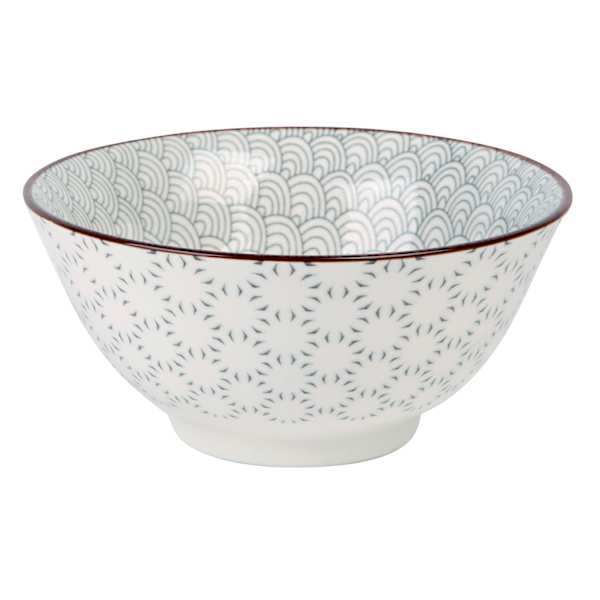White & Grey Geo Floral Print Bowl, 21oz