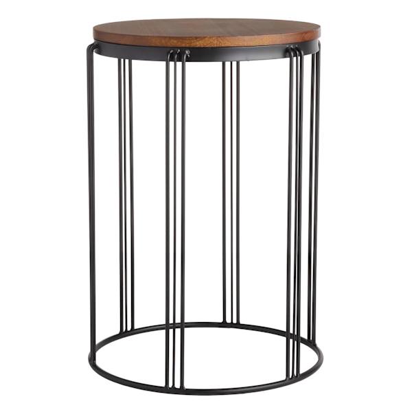 Wooden Top & Black Metal Plant Stand, Medium