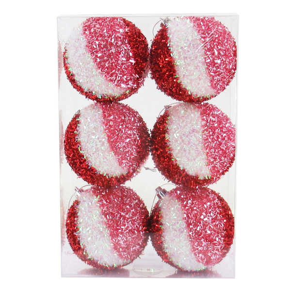 Gingerbread Lane 6-Count Red, Pink, & White Swirled Tinsel Ornaments, 3"