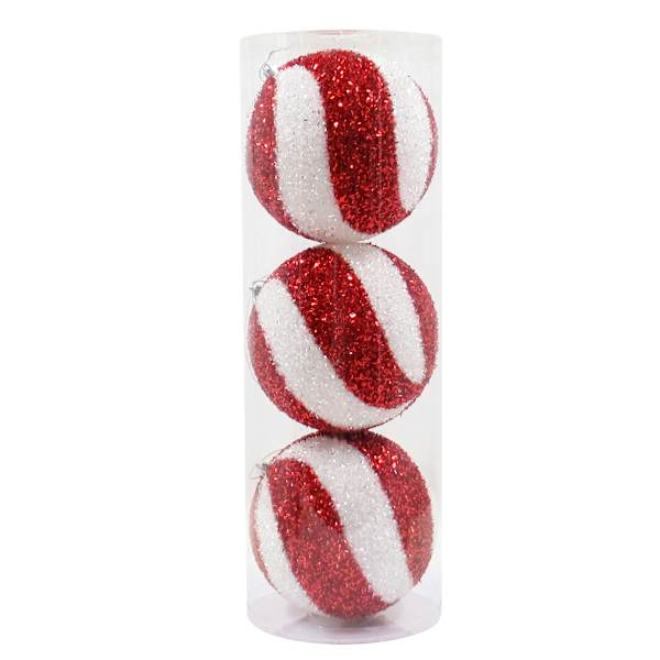 Gingerbread Lane 3-Count Red & White Tinsel Ornaments, 150mm