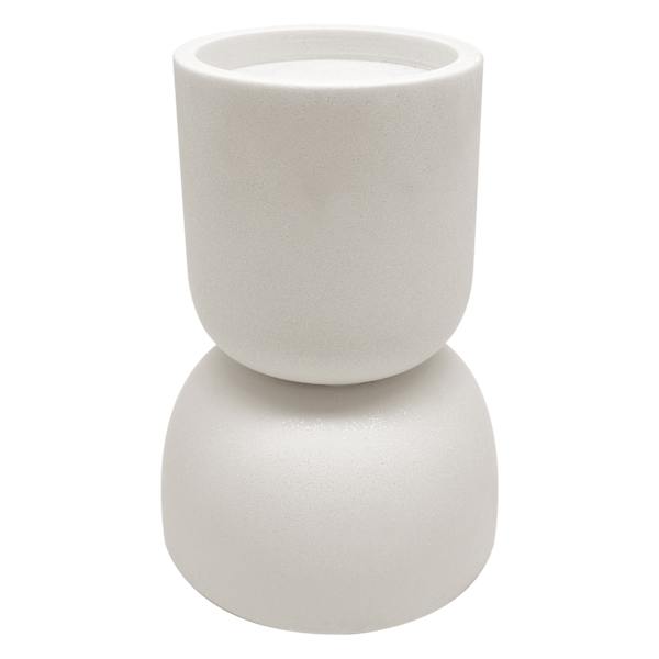 White Stone Pillar Candle Holder, 7"