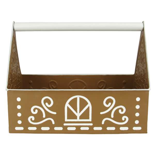Gingerbread Lane Metal House Container with Wood Handle, 10"