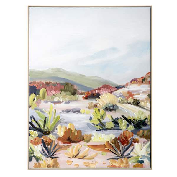 Landscape Oil Painting with Wood Grain Frame Wall Art, 36x42