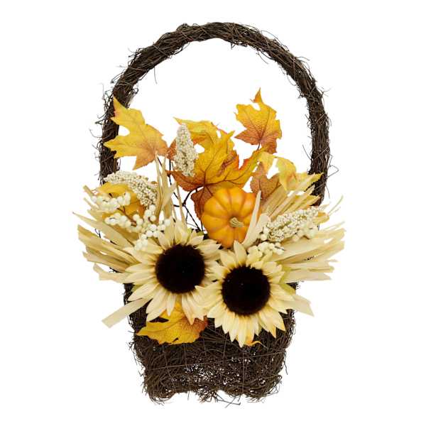 White Sunflower & Pumpkin Hanging Wall Basket, 20"
