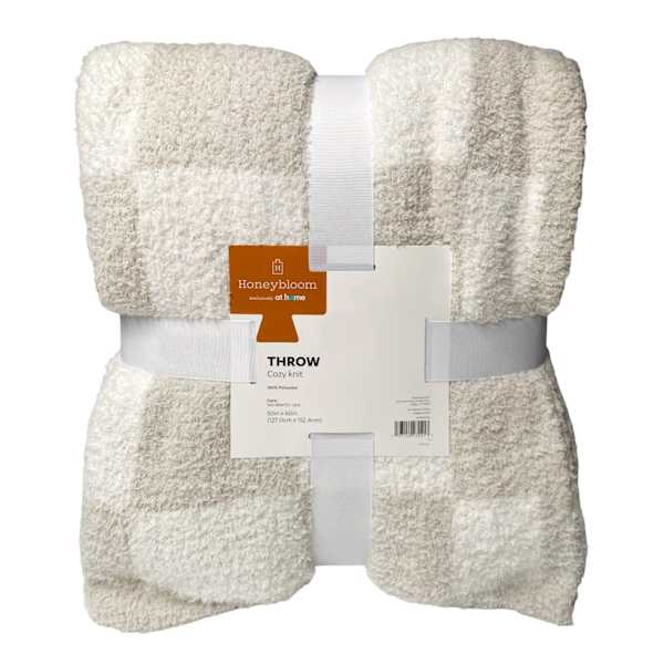 Honeybloom Grey Checkered Cozy Knit Throw Blanket, 50x60