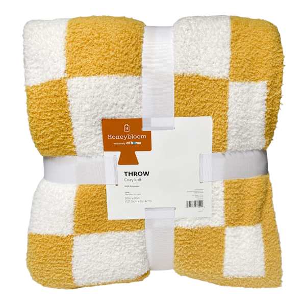 Honeybloom Yellow Checkered Cozy Knit Throw Blanket, 50x60