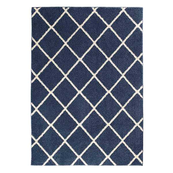 (D429) Brampton Blue Tufted Area Rug With Non-Slip Back, 5x7