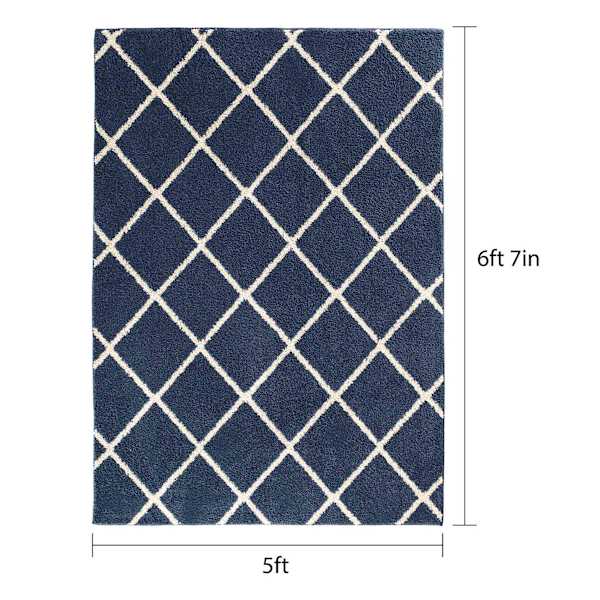(D429) Brampton Blue Tufted Area Rug With Non-Slip Back, 5x7