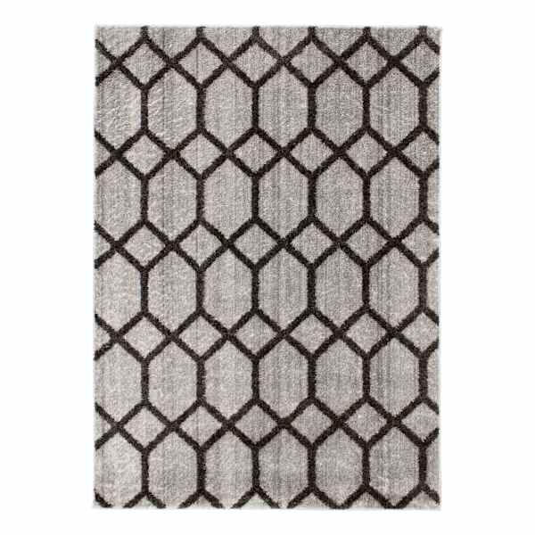 (D439) Zion Black & Grey Tufted Area Rug with Non-Slip Back, 5x7