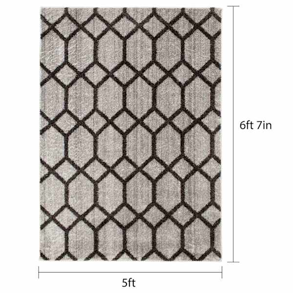 (D439) Zion Black & Grey Tufted Area Rug with Non-Slip Back, 5x7