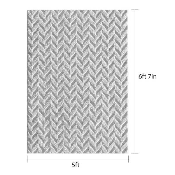 (D460) Salazar Herringbone Grey Tufted Area Rug with Non-Slip Back, 5x7